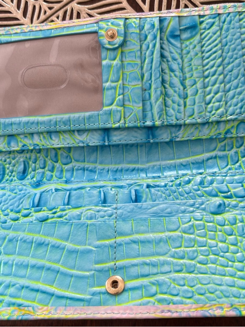 Brahmin Iridescent Croc-Embossed Wallet - Pink, Blue, Yellow Shift - Picture 3 of 6